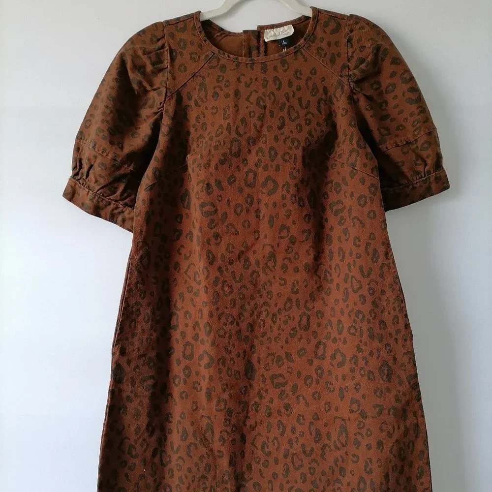 NWT Universal Thread Womens Brown Puff Sleeve Leopard Mini Dress Size 4 - Picture 1 of 8